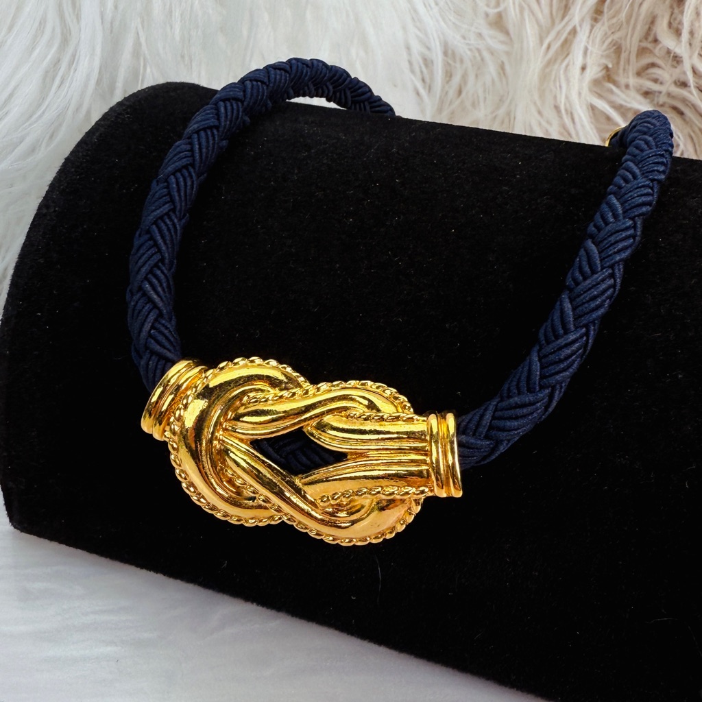 Navy And Goldtone Nautical Rope Necklace